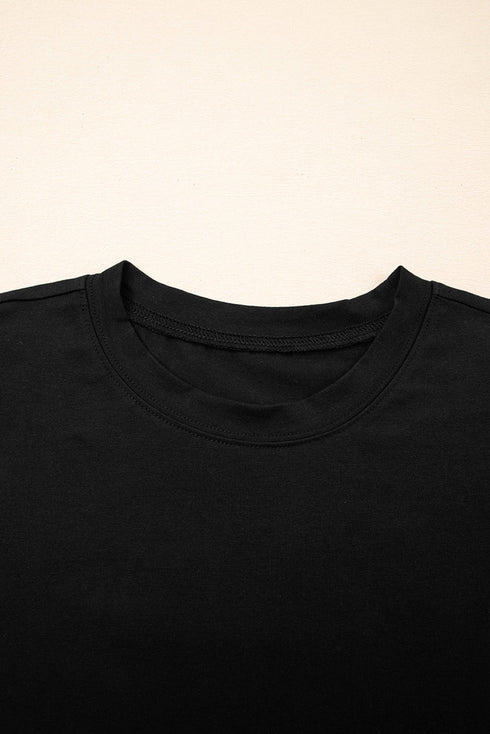 Vintage Wash Ruffle Cap Sleeve Fitted Crew Neck Tee Top