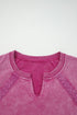 Vintage Wash Split Neck Crochet Sleeve Sweatshirt
