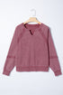 Vintage Wash Split Neck Crochet Sleeve Sweatshirt