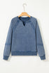 Vintage Wash Split Neck Crochet Sleeve Sweatshirt