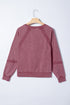 Vintage Wash Split Neck Crochet Sleeve Sweatshirt