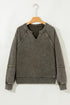 Vintage Wash Split Neck Crochet Sleeve Sweatshirt