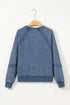 Vintage Wash Split Neck Crochet Sleeve Sweatshirt