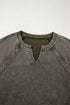 Vintage Wash Split Neck Crochet Sleeve Sweatshirt