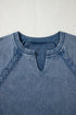 Vintage Wash Split Neck Crochet Sleeve Sweatshirt