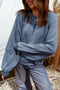 Vintage Wash Split Neck Crochet Sleeve Sweatshirt