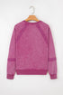 Vintage Wash Split Neck Crochet Sleeve Sweatshirt