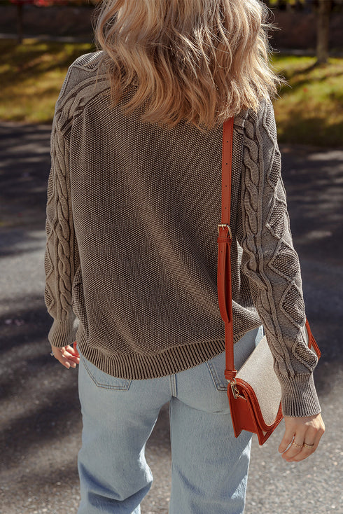 Vintage Washed Cable Sleeve Raglan Knit Sweater