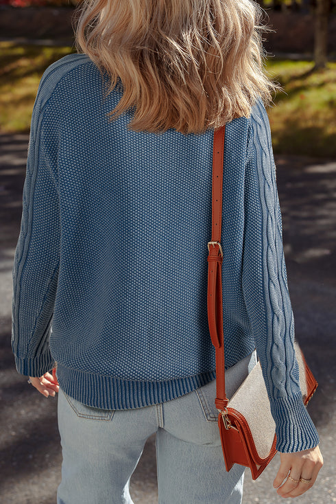 Vintage Washed Cable Sleeve Raglan Knit Sweater