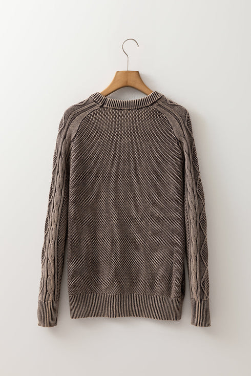 Vintage Washed Cable Sleeve Raglan Knit Sweater