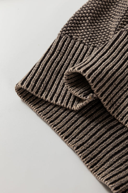 Vintage Washed Cable Sleeve Raglan Knit Sweater