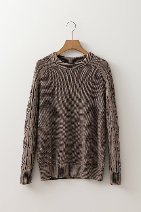 Vintage Washed Cable Sleeve Raglan Knit Sweater