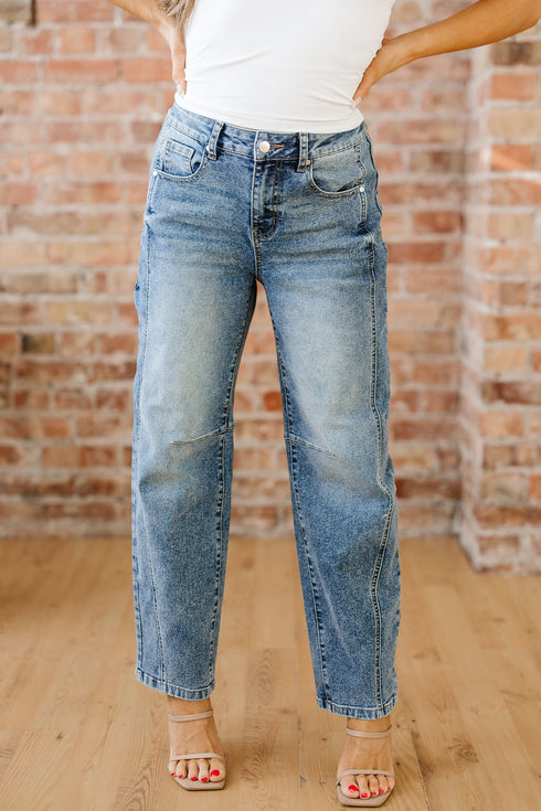 Vintage Washed Denim Seam Detail Shift Jeans