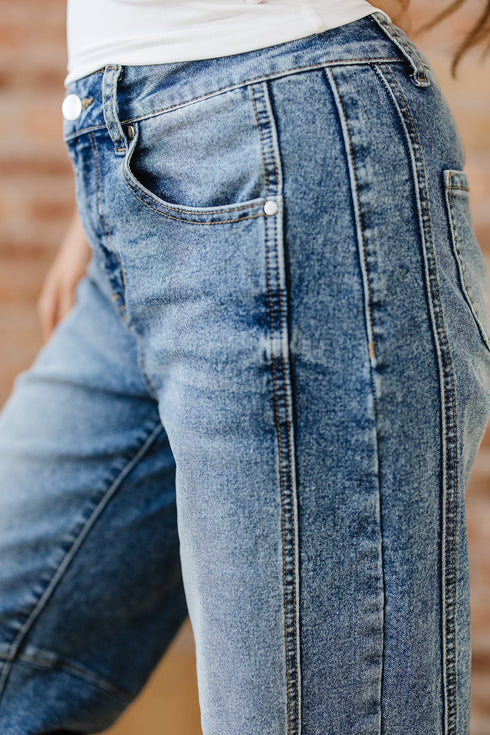Vintage Washed Denim Seam Detail Shift Jeans