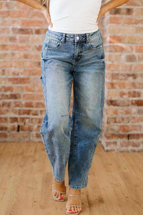 Vintage Washed Denim Seam Detail Shift Jeans