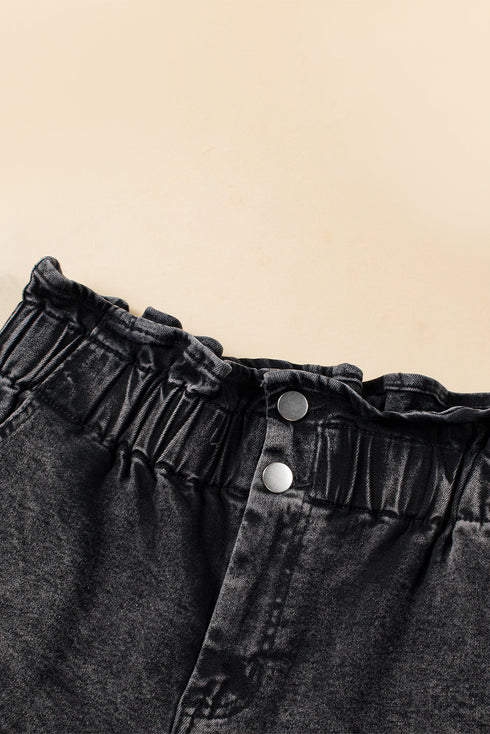 Vintage Washed Frilled High Waist Western Denim Shorts