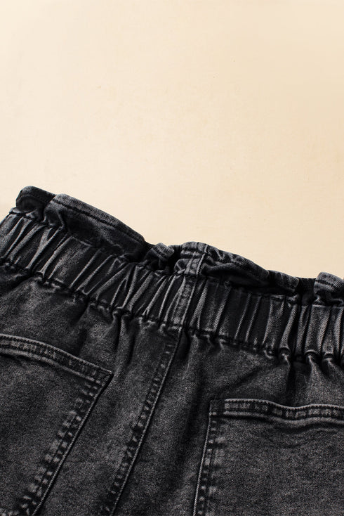 Vintage Washed Frilled High Waist Western Denim Shorts