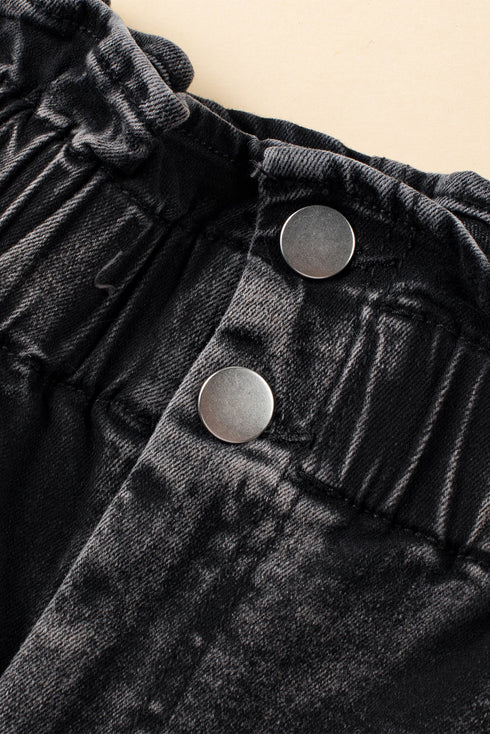 Vintage Washed Frilled High Waist Western Denim Shorts