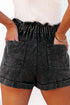 Vintage Washed Frilled High Waist Western Denim Shorts