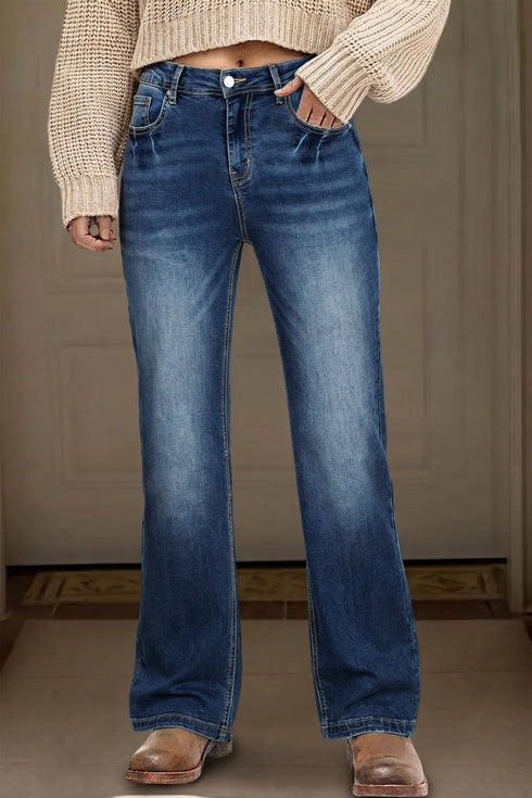 Vintage Washed Full Length Straight Leg Denim Jeans