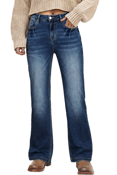 Vintage Washed Full Length Straight Leg Denim Jeans