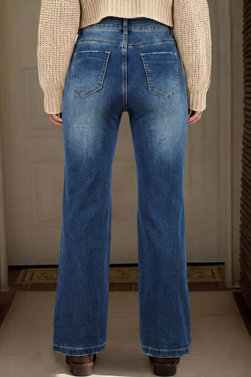 Vintage Washed Full Length Straight Leg Denim Jeans
