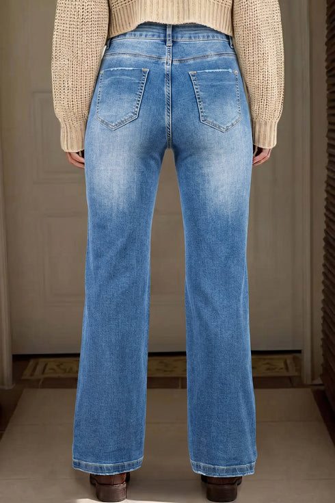 Vintage Washed Full Length Straight Leg Denim Jeans