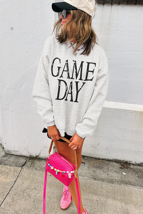Vintage Washed GAME DAY Graphic Baggy Sweatshirt