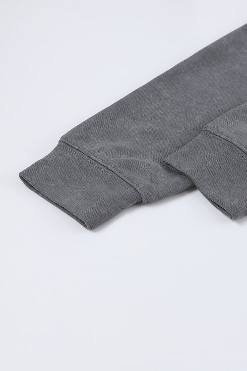 Vintage Washed Puff Sleeve Crew Neck Sweatshirt