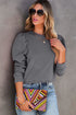 Vintage Washed Puff Sleeve Crew Neck Sweatshirt