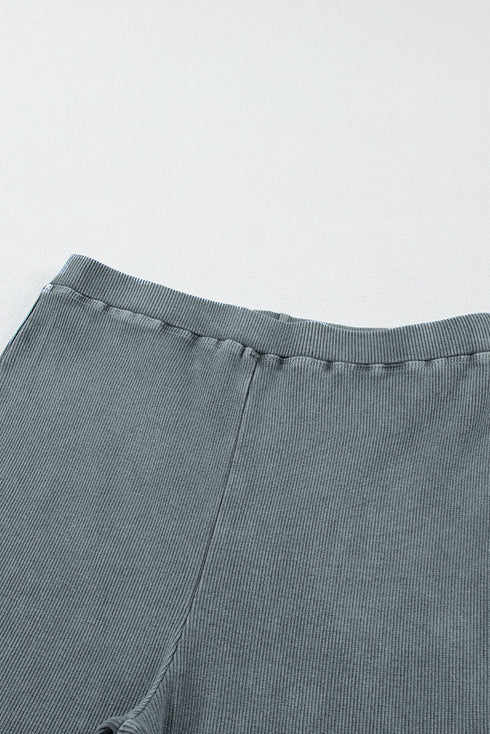 Vintage Washed Ribbed Texture Solid Knit Leggings