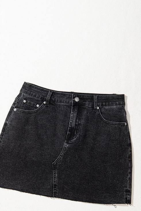 Vintage Washed Ripped Raw Hem Denim Mini Skirt