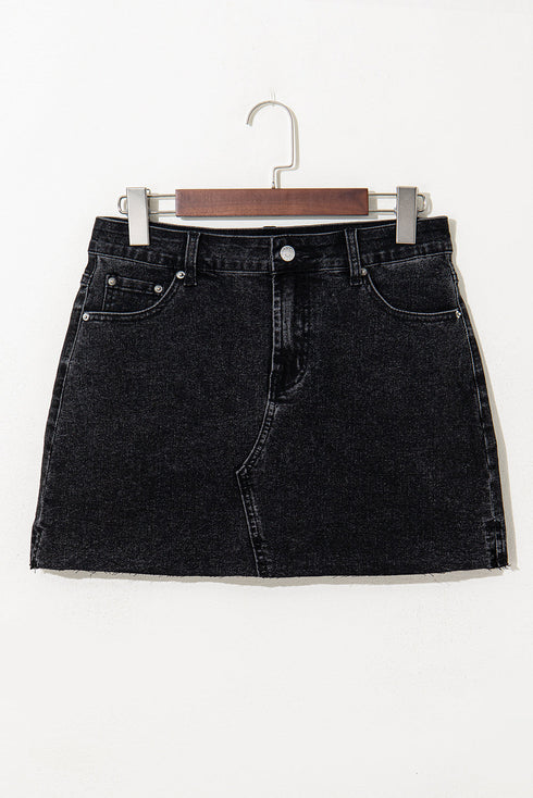 Vintage Washed Ripped Raw Hem Denim Mini Skirt