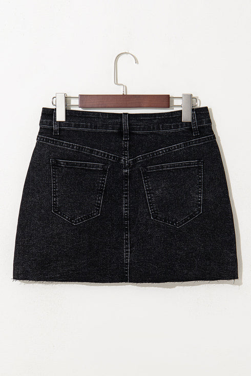 Vintage Washed Ripped Raw Hem Denim Mini Skirt