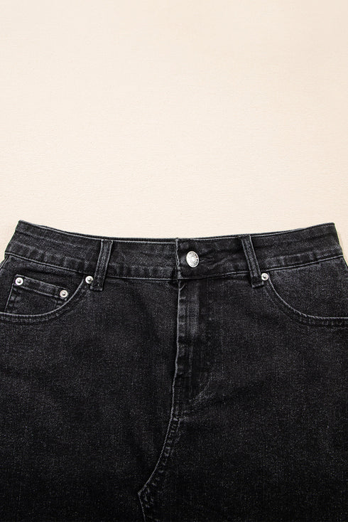 Vintage Washed Ripped Raw Hem Denim Mini Skirt