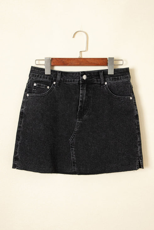 Vintage Washed Ripped Raw Hem Denim Mini Skirt