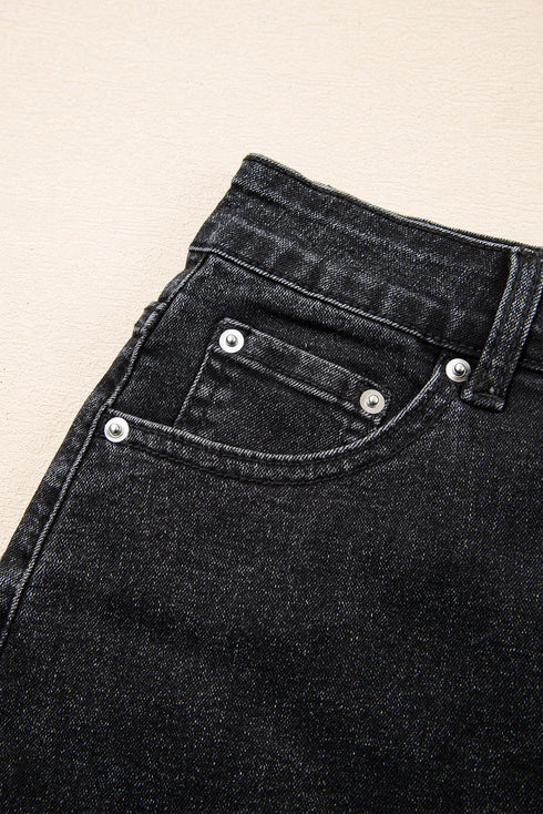 Vintage Washed Ripped Raw Hem Denim Mini Skirt