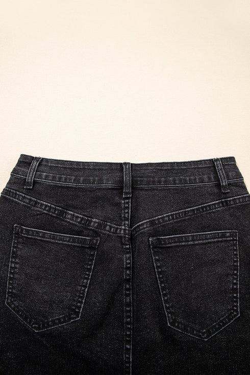 Vintage Washed Ripped Raw Hem Denim Mini Skirt