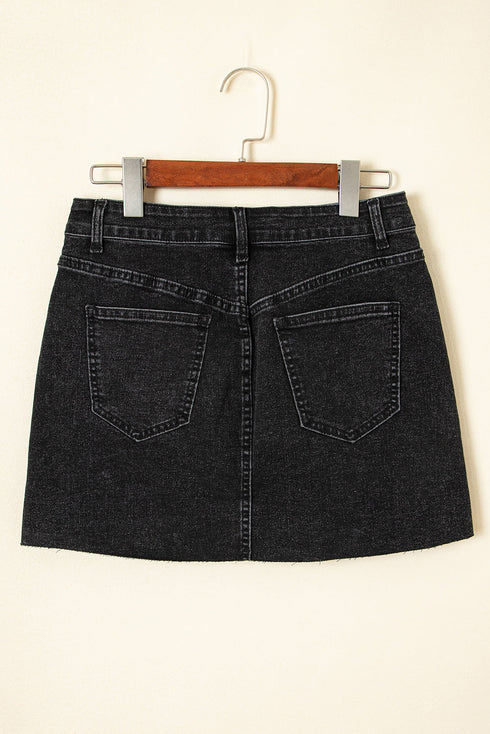 Vintage Washed Ripped Raw Hem Denim Mini Skirt