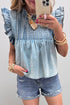 Vintage Washed Ruffle Sleeve Western Denim Top