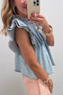Vintage Washed Ruffle Sleeve Western Denim Top