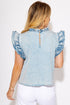 Vintage Washed Ruffle Sleeve Western Denim Top