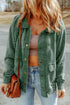 Vintage Washed Solid Flap Pocket Button Up Shacket Jacket