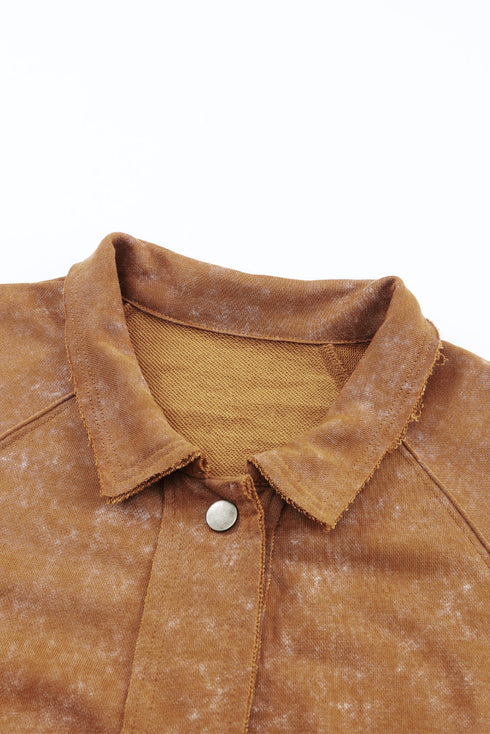 Vintage Washed Solid Flap Pocket Button Up Shacket Jacket
