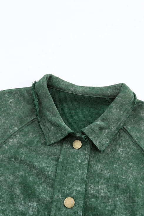Vintage Washed Solid Flap Pocket Button Up Shacket Jacket