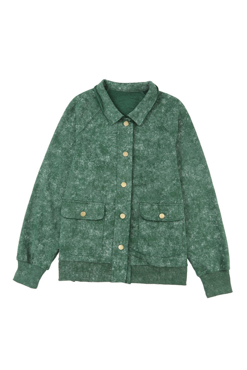 Vintage Washed Solid Flap Pocket Button Up Shacket Jacket
