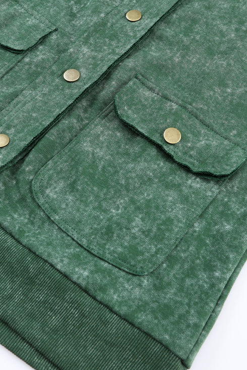 Vintage Washed Solid Flap Pocket Button Up Shacket Jacket