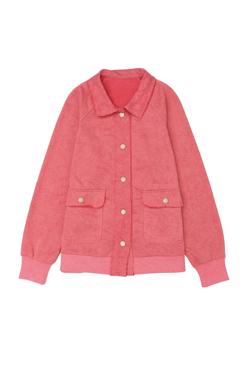 Vintage Washed Solid Flap Pocket Button Up Shacket Jacket