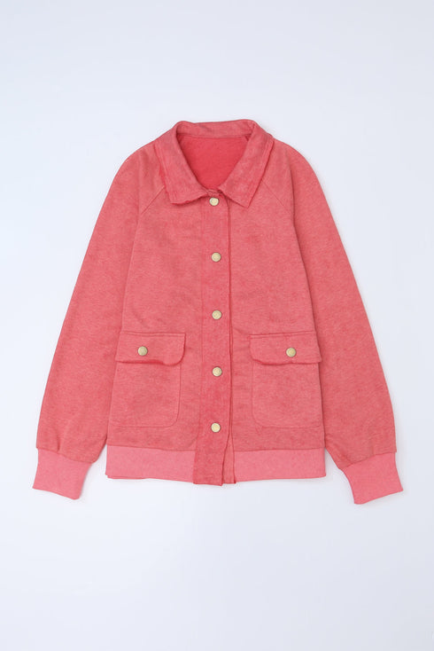 Vintage Washed Solid Flap Pocket Button Up Shacket Jacket