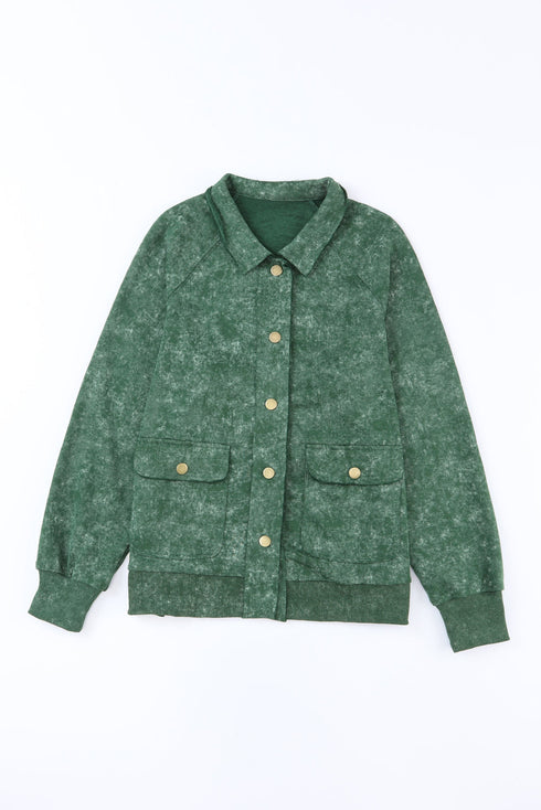 Vintage Washed Solid Flap Pocket Button Up Shacket Jacket